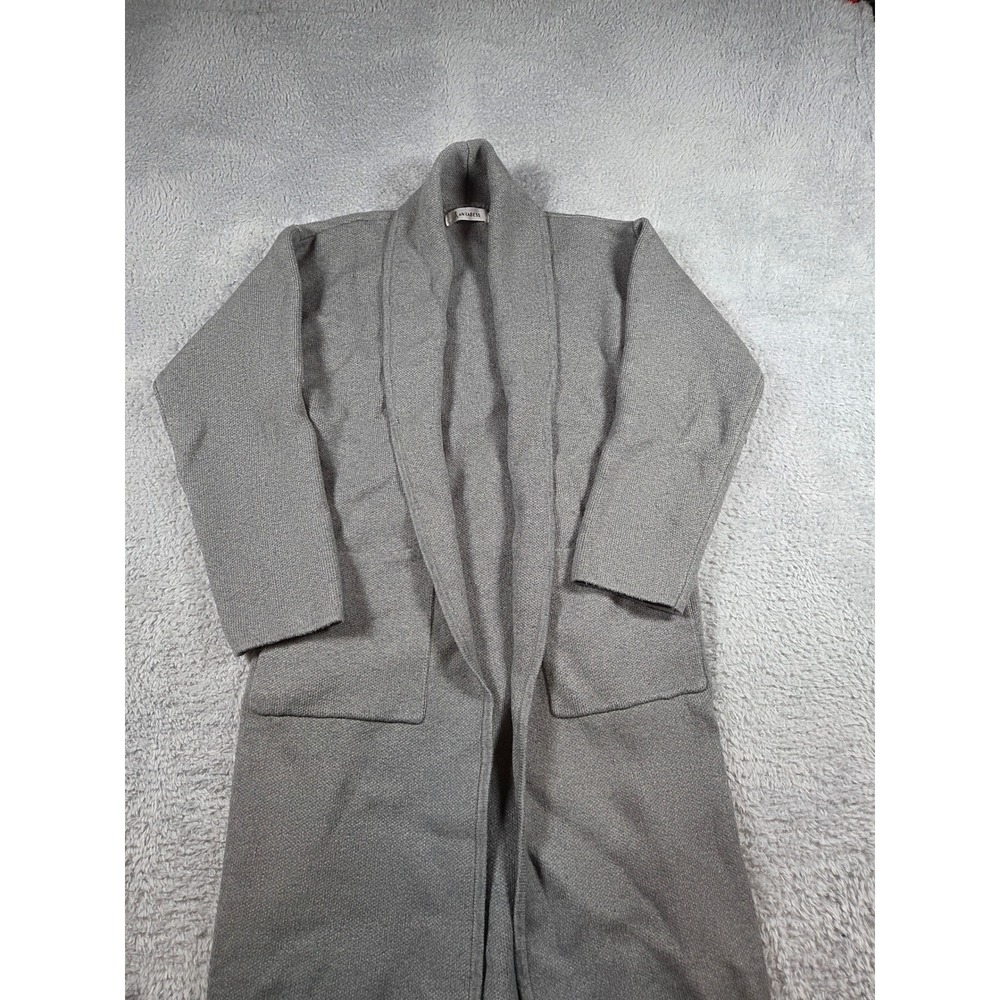 Minimalist Womens Grey Open Front Knit Cardigan Sweater Shawl Cozy Longline Coat